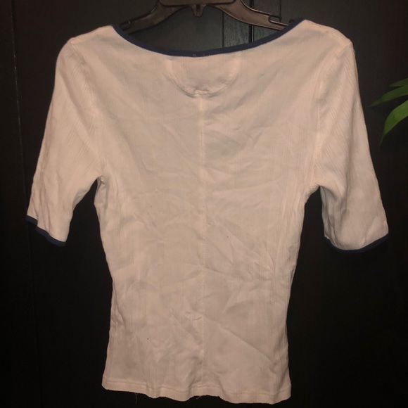 Free people white shirt with black trim piping L - Picture 3 of 3